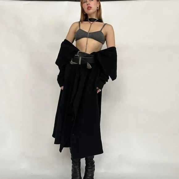 Sarah Pacini Wool Black Duster Jacket - Picture 4 of 9